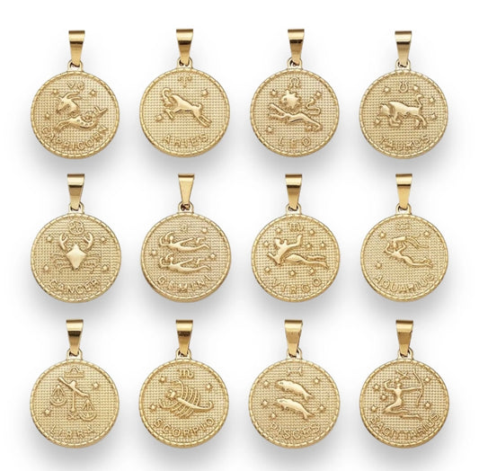 Gold Circle Zodiac Horoscope Charms